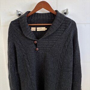 Rodd & Gunn Charcoal Cable Knit Sweater Italian Yarn Shawl Collar Size L